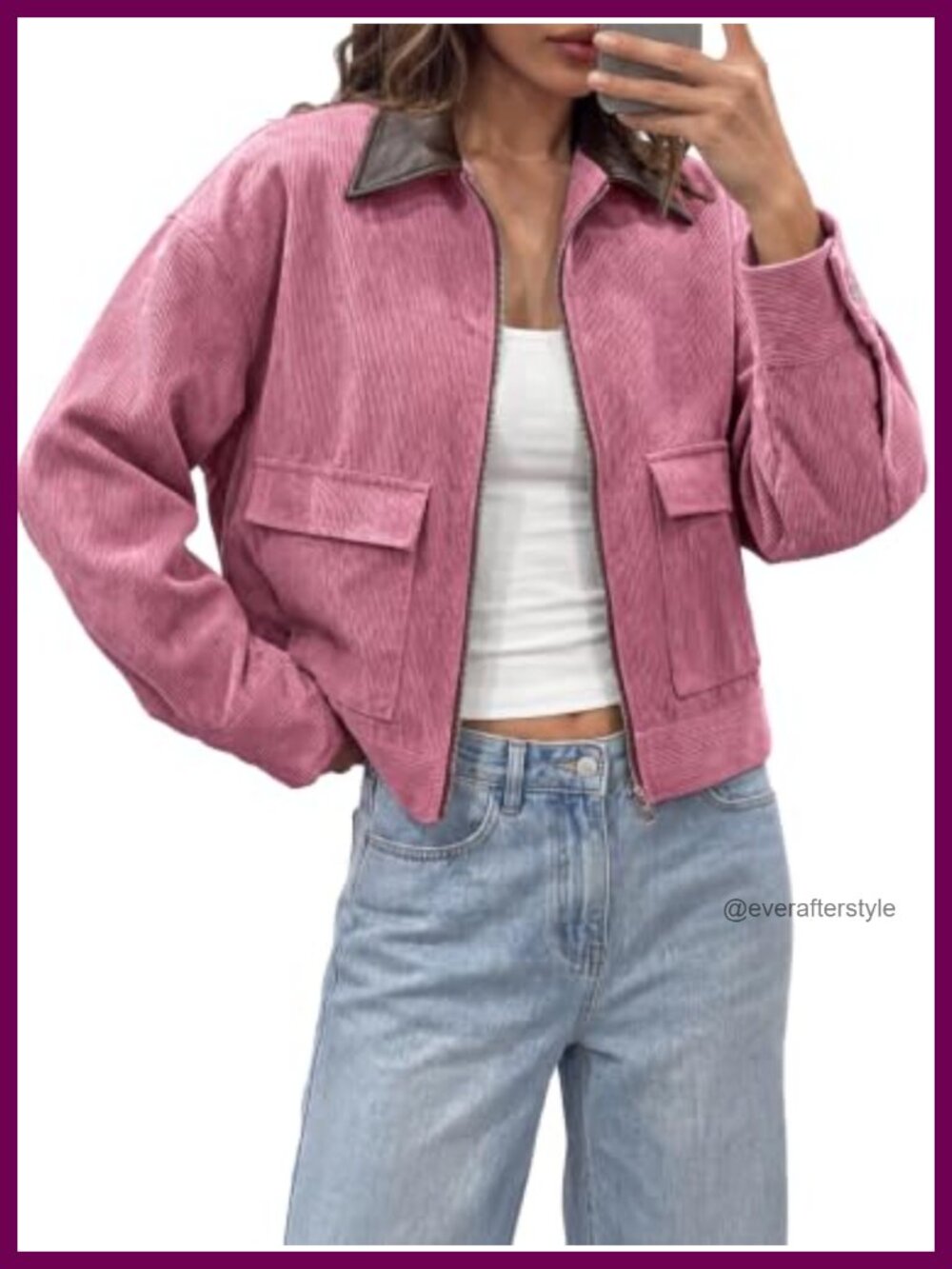 Womens Cropped Corduroy Jacket Oversized Zip Up Barn Bomber Coat